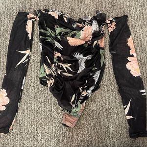 Pretty Little Things Bodysuit, floral, off shoulder long sleeve, sweat heart